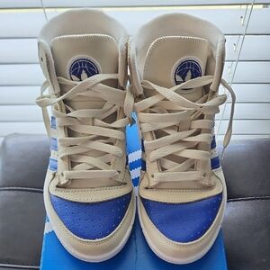 Adidas Cream and Blue High-Top Sneakers
